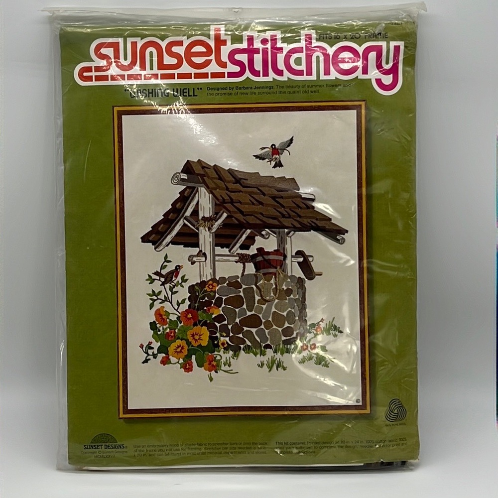 Sunset Stitchery Needlepoint Vintage Wishing Well 1977